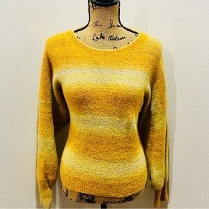 Women Mystree Yellow Striped Knit Scoop Neck Sweater Size M